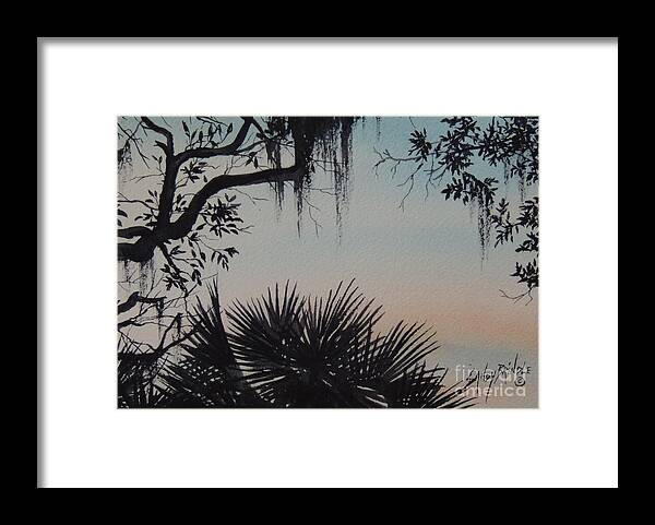 Sunrise Realistic Watercolor Tree Morning Framed Print featuring the painting Sunrise at Shellmans Bluff by Sandy Brindle