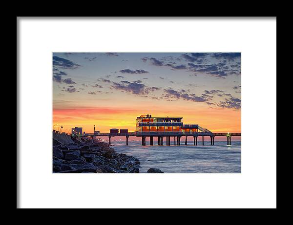 Galveston Framed Print featuring the photograph Sunrise at the Pier - Galveston Texas Gulf Coast by Silvio Ligutti