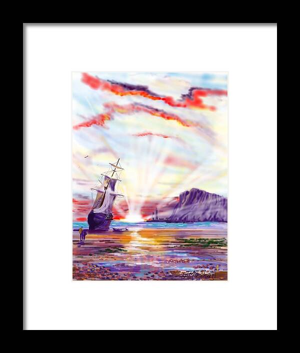 Landscape Framed Print featuring the painting Sunrise at Whitby by Glenn Marshall