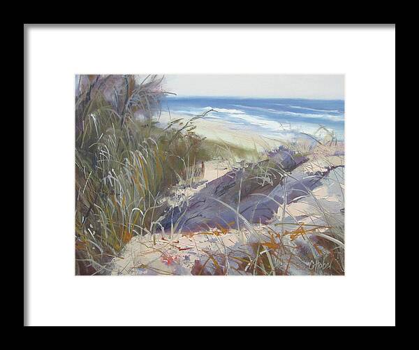 Seascape Framed Print featuring the painting Sunrise Beach Dunes Sunshine Coast Qld Australia by Chris Hobel