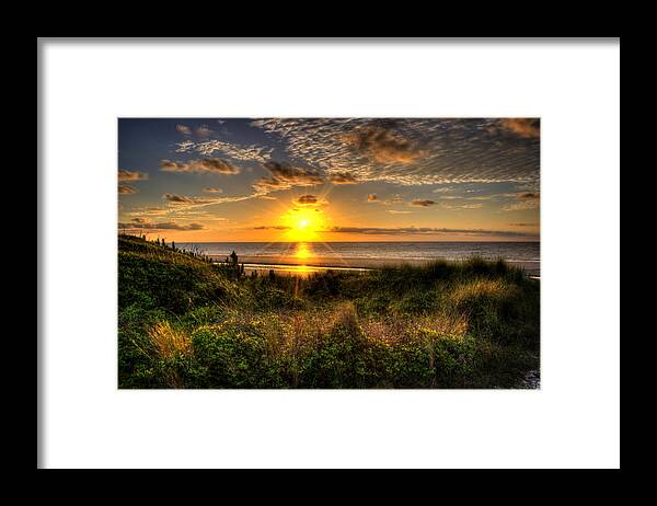Sunrise Framed Print featuring the photograph Sunrise Dune by Greg and Chrystal Mimbs