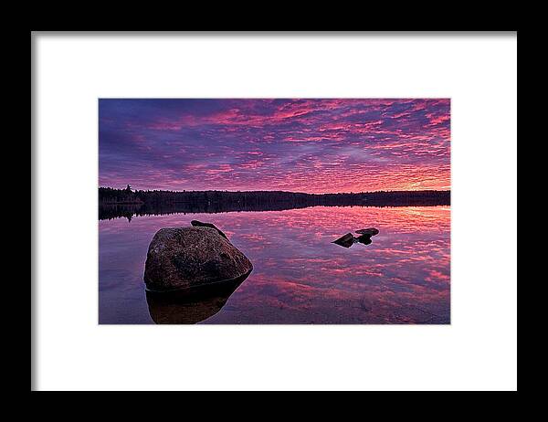 Baxter Lake Framed Print featuring the photograph Sunrise Fire Over Baxter Lake by Jeff Sinon