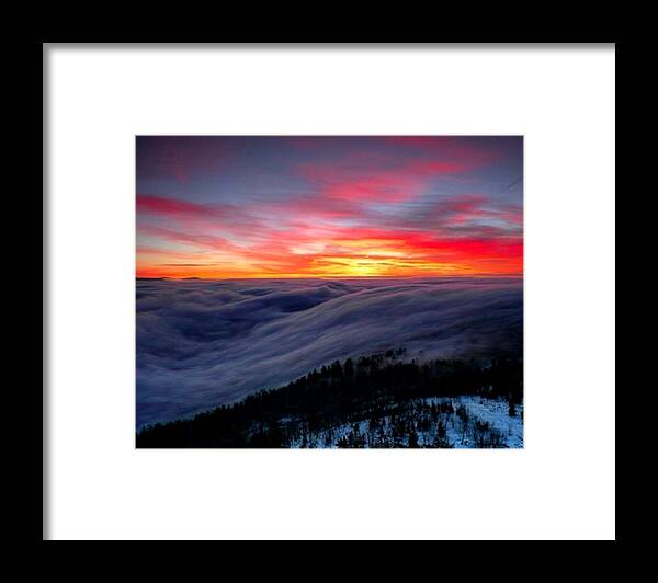 Sunrise From Mountaintop Framed Print featuring the painting Sunrise from Mountaintop by Troy Caperton