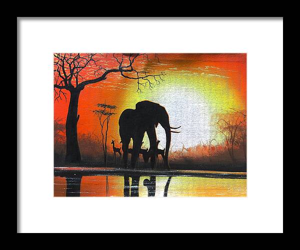 African Paintings Framed Print featuring the painting Sunrise in Africa by Mwangi