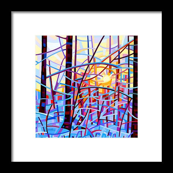 Abstract Framed Print featuring the painting Sunrise by Mandy Budan