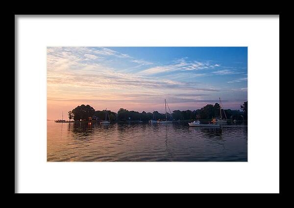 Blue Framed Print featuring the photograph Sunrise on St. Michaels MD harbor by David Kay