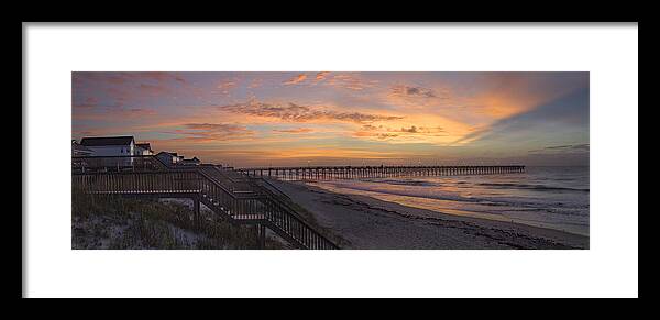 Fishing Pier Framed Print featuring the photograph Sunrise on Topsail Island Panoramic by Mike McGlothlen