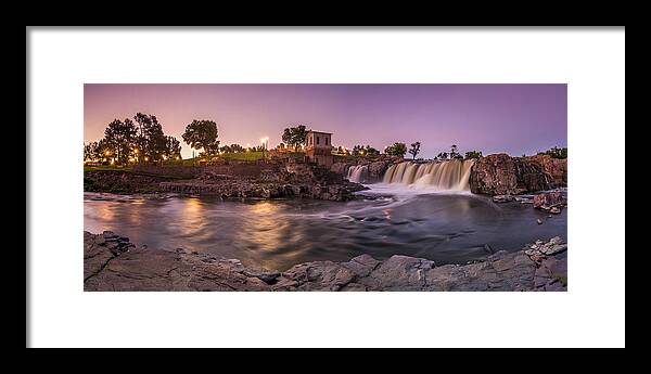 Panorama Framed Print featuring the photograph Sunrise over Falls Park by Angela Moyer