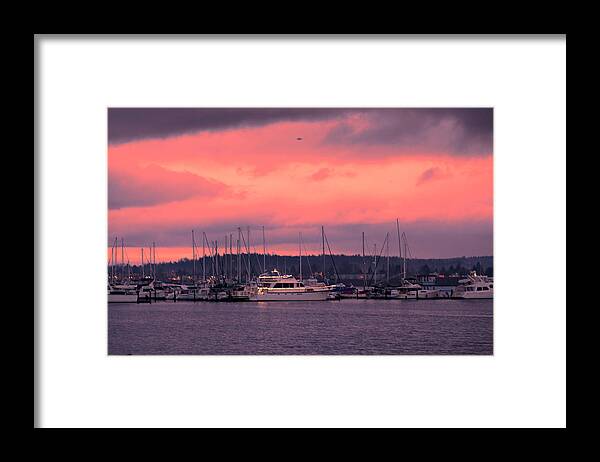 Bellingham Framed Print featuring the photograph Sunrise over Marina by Judy Wright Lott
