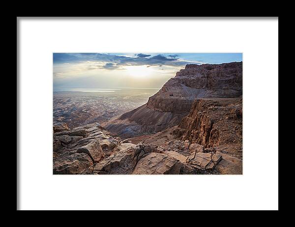 Dawn Framed Print featuring the photograph Sunrise Over Masada by Reynold Mainse / Design Pics