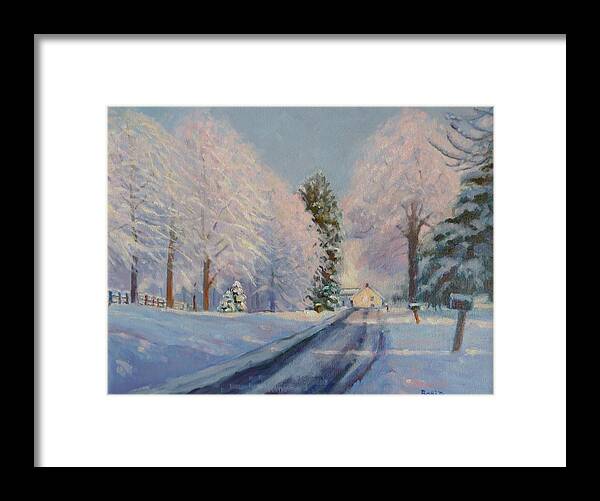 Landscape Framed Print featuring the painting Sunrise Snow by Bonita Waitl