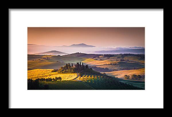 Podere Belvedere Framed Print featuring the photograph Sunrise by Stefano Termanini