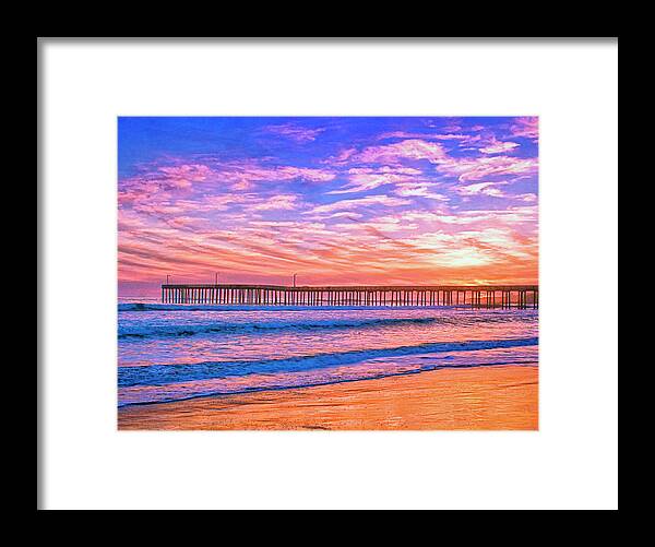 Sunset At Cayucos Pier Framed Print featuring the mixed media Sunset at Cayucos Pier by Dominic Piperata