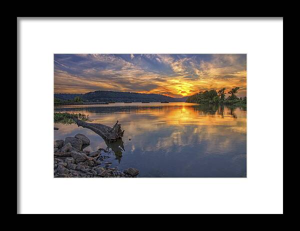 Cooks Landing Framed Print featuring the photograph Sunset at Cook's Landing - Arkansas River by Jason Politte