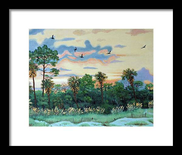 Shrimp Framed Print featuring the painting Sunset at Hunting Island by Dwain Ray
