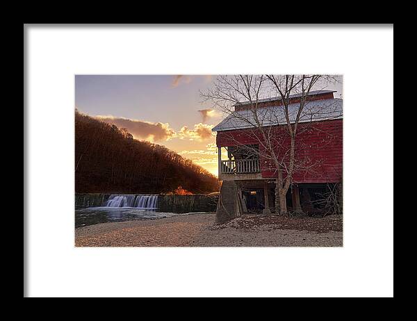 Rockbridge Mill Framed Print featuring the photograph Sunset at Rockbridge Mill - Ozark County Missouri by Jason Politte