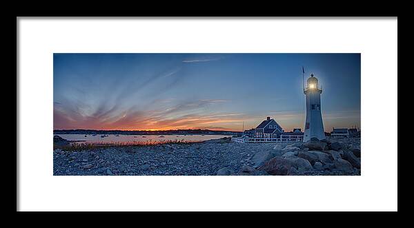 Scituate Lighthouse Framed Print featuring the photograph Sunset at Scituate light by Jeff Folger