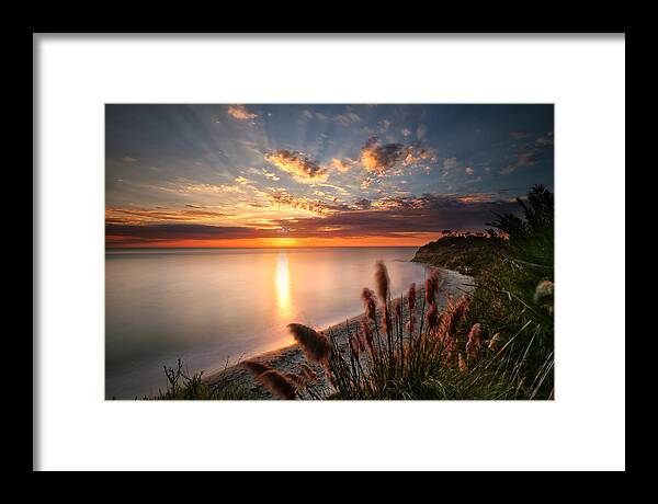 Sunset Framed Print featuring the photograph Sunset at Swamis Beach 7 by Larry Marshall