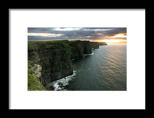 Ireland Framed Print featuring the photograph Sunset at the Cliffs of Moher Ireland by Pierre Leclerc Photography