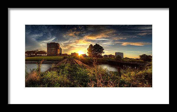 Sunset Framed Print featuring the photograph Sunset at The Imperial Sugar Factory Early Stage Panoramic by Micah Goff