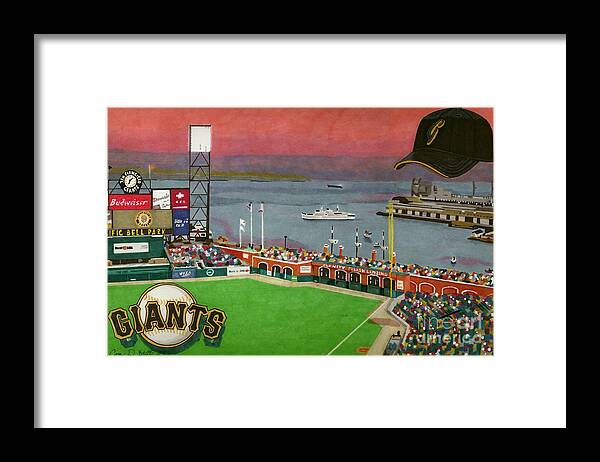 Pac Bell Park Framed Print featuring the drawing Sunset at the Park by Cory Still