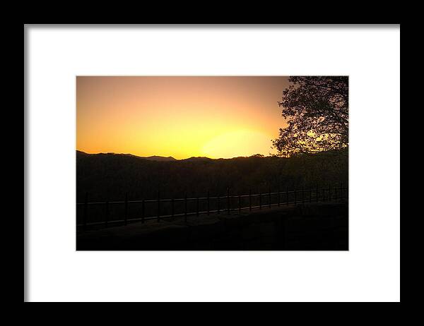 River Framed Print featuring the photograph Sunset behind hills by Jonny D
