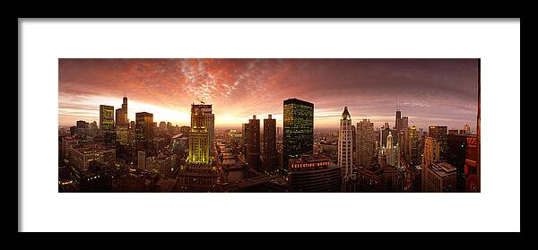 Photography Framed Print featuring the photograph Sunset Cityscape Chicago Il Usa by Panoramic Images
