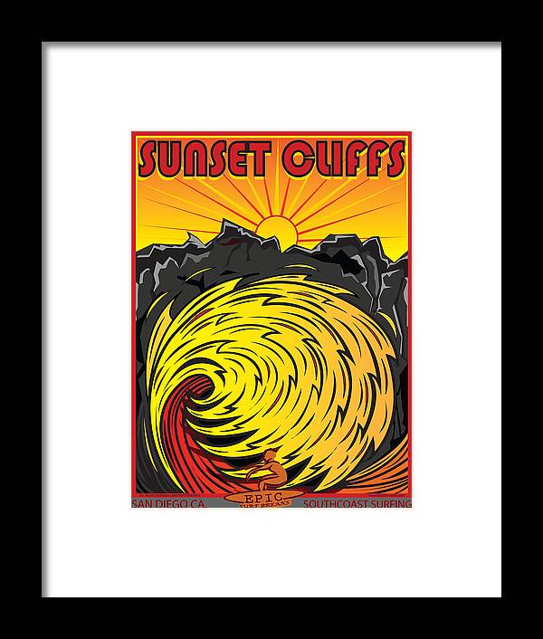 Surfing Framed Print featuring the digital art Surfing Sunset Cliffs San Diego California by Larry Butterworth