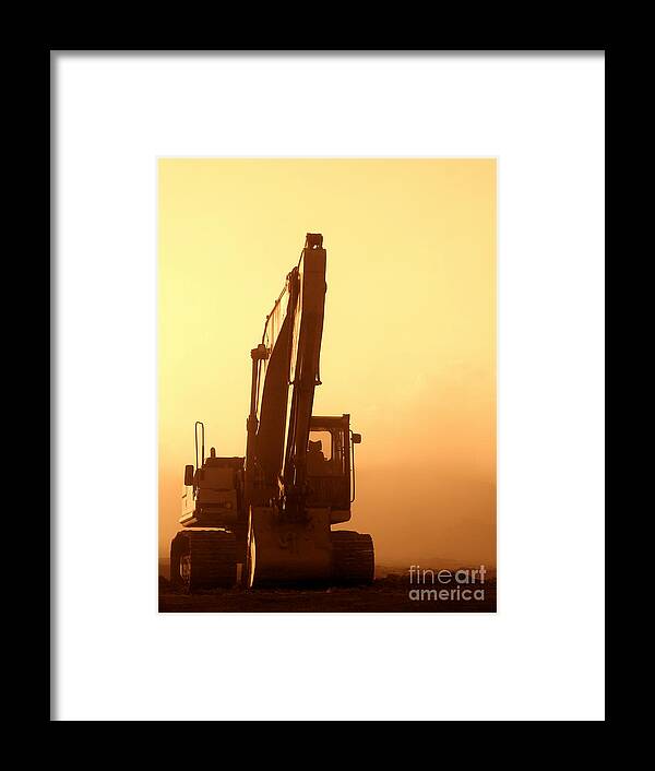Excavator Framed Print featuring the photograph Sunset Excavator by Olivier Le Queinec