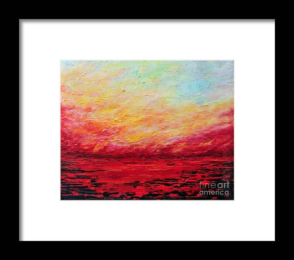 Abstract Framed Print featuring the painting Sunset Fiery by Teresa Wegrzyn