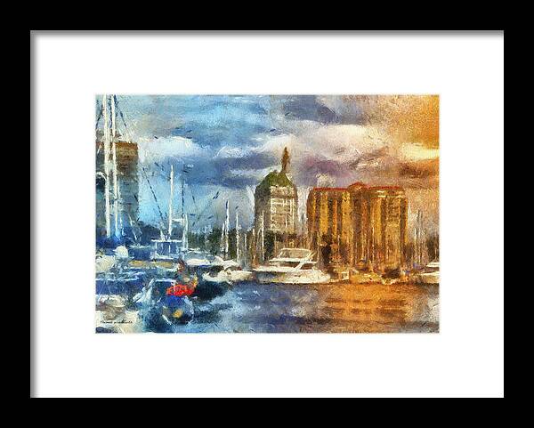 Longbeach Framed Print featuring the photograph Sunset Harbor View Downtown Long Beach CA 01 Photo Art 01 by Thomas Woolworth