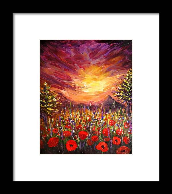 Original Art Framed Print featuring the painting Sunset in Poppy Valley by Lilia D