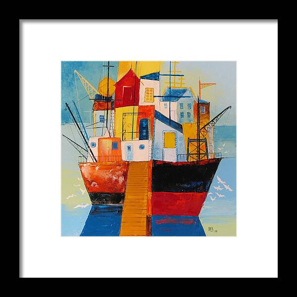 Environment Framed Print featuring the painting Sunset in Provincetown Harbor by Mikhail Zarovny