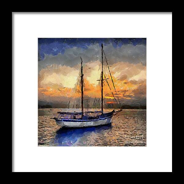 Landscapes Framed Print featuring the painting Sunset in the Bay by Dragica Micki Fortuna