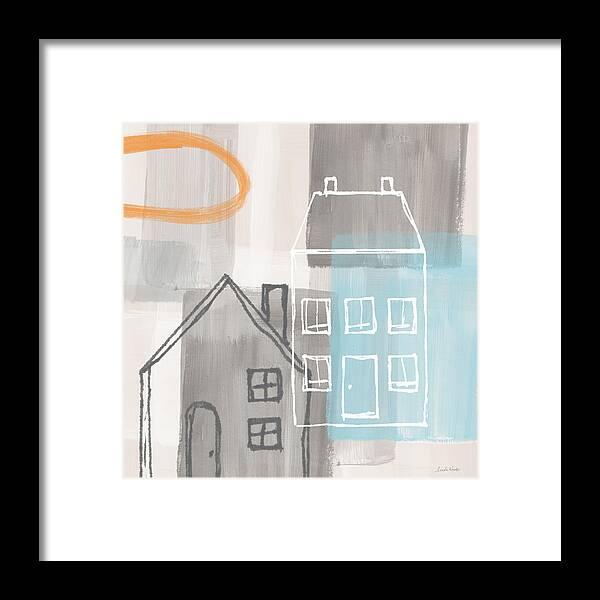 Houses Framed Print featuring the painting Sunset in The City by Linda Woods