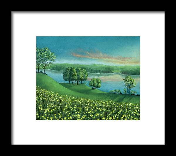 Sunset Framed Print featuring the pastel Sunset Lake A by Michael Heikkinen