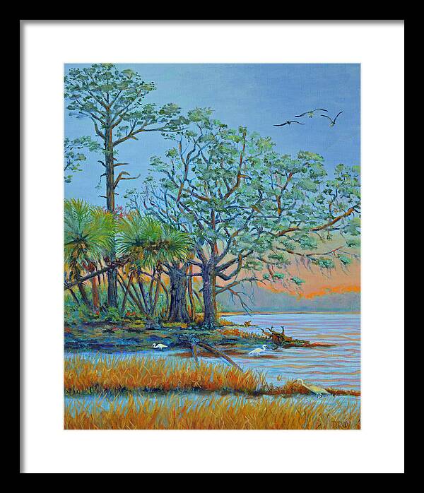 Hunting Island Framed Print featuring the painting Sunset on Hunting Island Lagoon by Dwain Ray