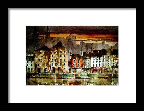 Val Byrne Framed Print featuring the mixed media Sunset on New Ross Wexford by Val Byrne
