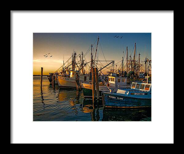 Fishing Boats Framed Print featuring the photograph Sunset On The Fleet by Cathy Kovarik