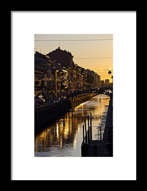 Milano Framed Print featuring the photograph Sunset on the Navigli in Milan by Raffaella Lunelli