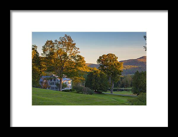 White Farm House Framed Print featuring the photograph Sunset on white farm house by Vance Bell