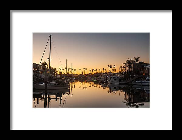 America Framed Print featuring the photograph Sunset over harbor in Ventura California by Steven Heap