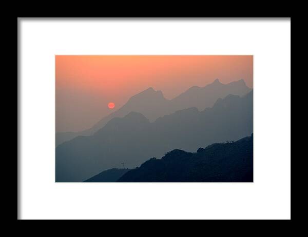 Beijing Framed Print featuring the photograph Sunset over Mountains by Songquan Deng