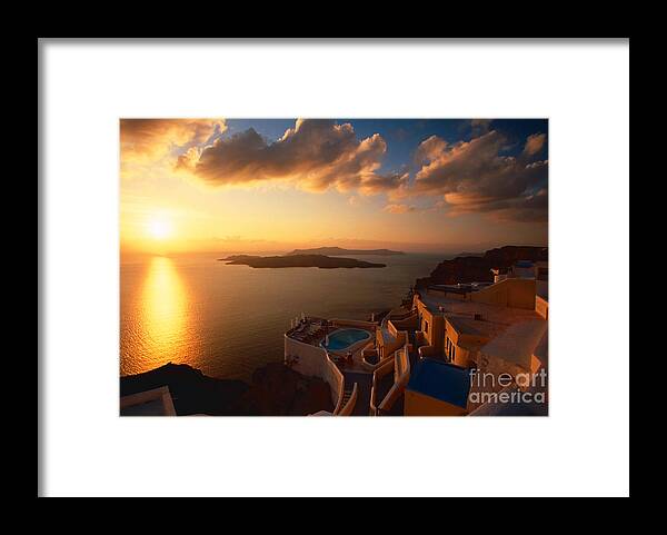 Santorini Framed Print featuring the photograph Sunset over the Aegean sea by Aiolos Greek Collections