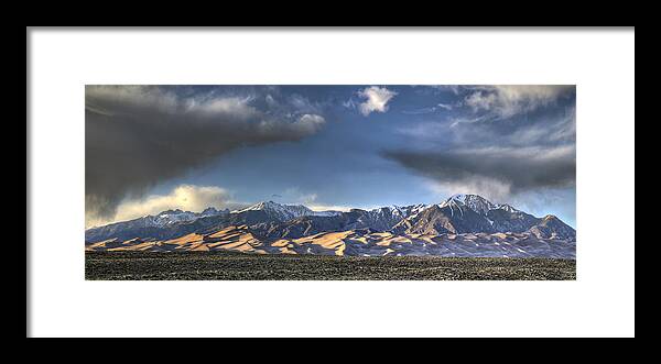 Great Sand Dunes Framed Print featuring the photograph Sunset Over the Dunes by Aaron Spong