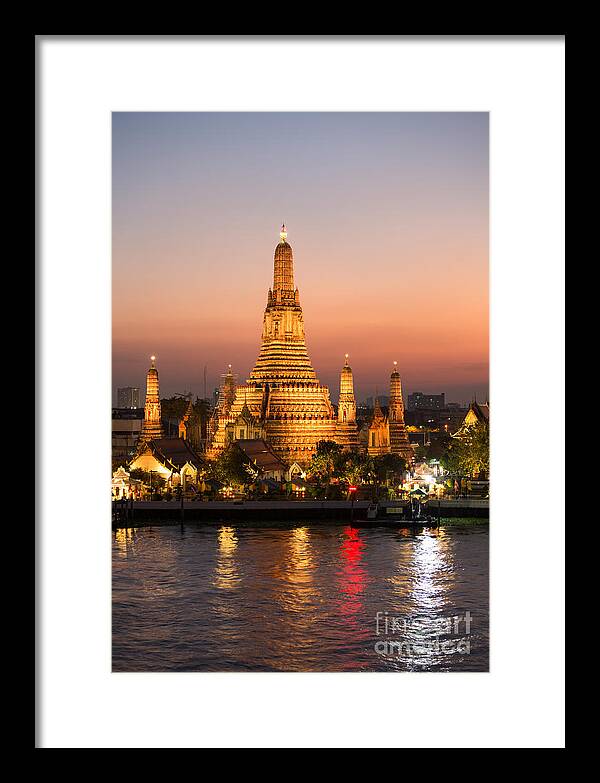 City Framed Print featuring the photograph Sunset over Wat Arun temple - Bangkok by Matteo Colombo