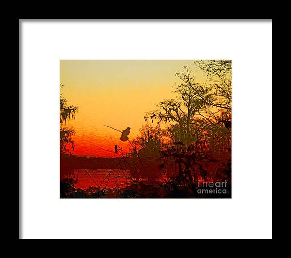Digital Framed Print featuring the digital art Sunset Perch Lake Martin Louisiana by Lizi Beard-Ward