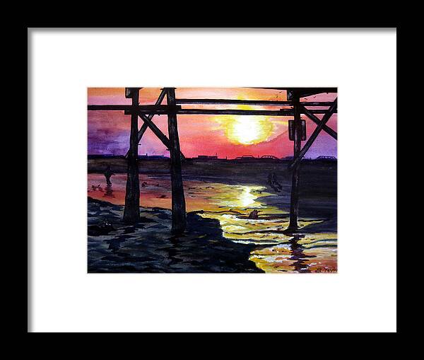 Pier Framed Print featuring the painting Sunset Pier by Lil Taylor