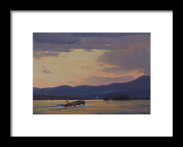 Bolton Landing Framed Print featuring the painting Sunset Run to Bolton Landing by Marianne Kuhn