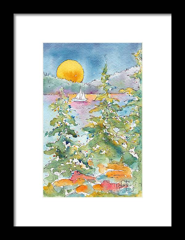 Impressionism Framed Print featuring the painting Sunset Sail On Waskesiu Lake by Pat Katz